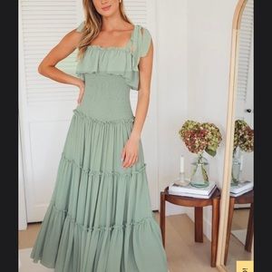 Smocked ruffled maxi dress with tie straps